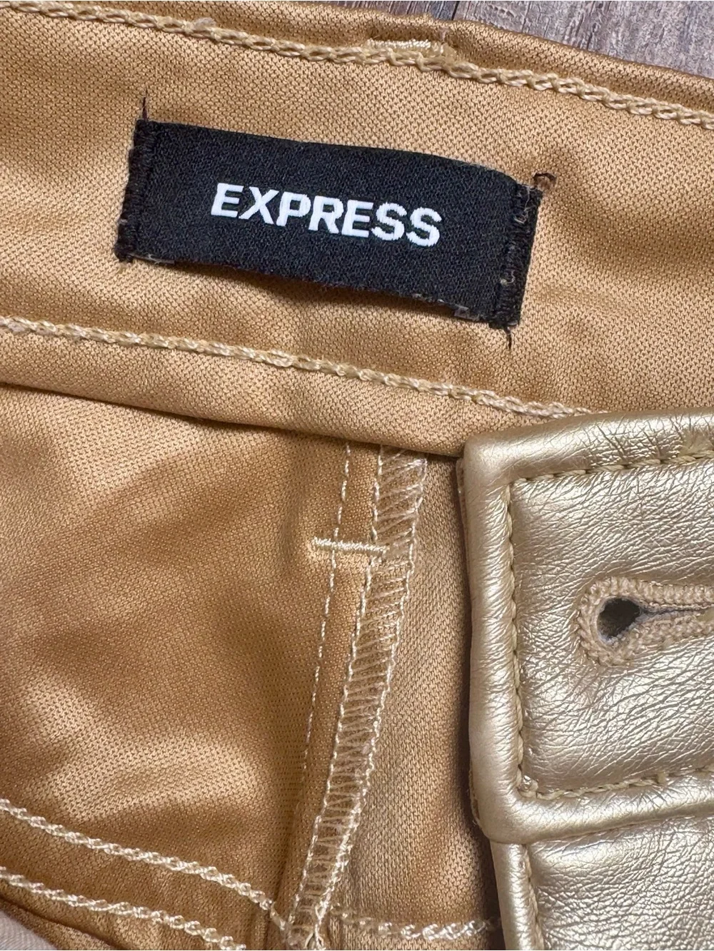 Y2K Express Gold Faux Leather Pants, Size 4